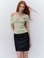 ViaPitti Denim Blue Three Row Studded Straight Fit Mini Skirts Women's Cotton
