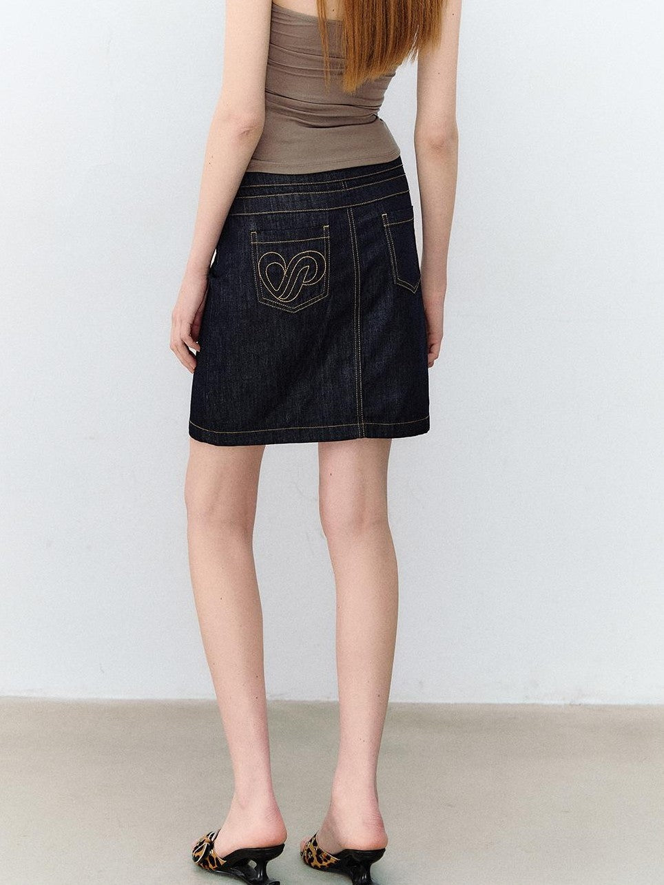ViaPitti Denim Blue Three Row Studded Straight Fit Mini Skirts Women's Cotton