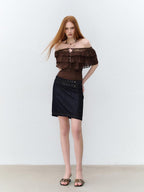 ViaPitti Denim Blue Three Row Studded Straight Fit Mini Skirts Women's Cotton