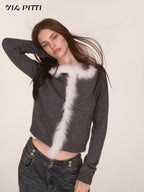 ViaPitti Faux Fur Trim Patchwork Fox Fur Collar Women's Wool Knit Cardigans