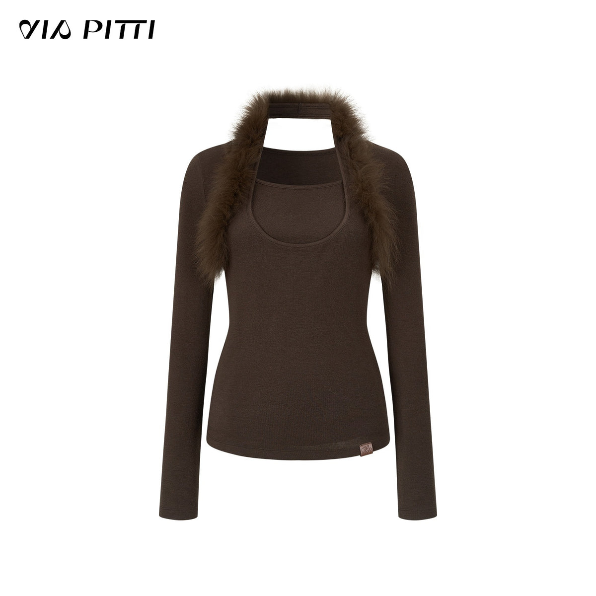 ViaPitti_Faux_Layered_Fox_Fur_Trim_Halter_Slim_Fit_Women's_Modal_Long_Sleeve_T-shirts_1084493979621_MISSTT