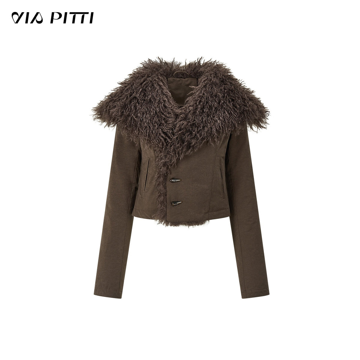ViaPitti_Fur_Trim_Shawl_Collar_Horn_Button_Slim_Fit_Short_Down_Jackets_Women's_1086431081019_MISSTT
