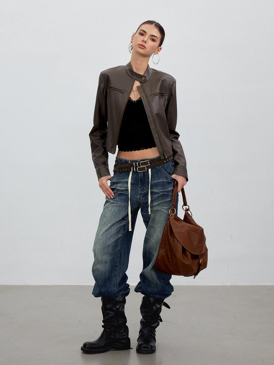 ViaPitti Gradient Wash Whiskered Drawstring Women's Cotton Straight Jeans