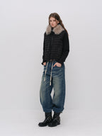 ViaPitti Knitted Spliced Quilted Lightweight White Goose Down Women's Down Jackets