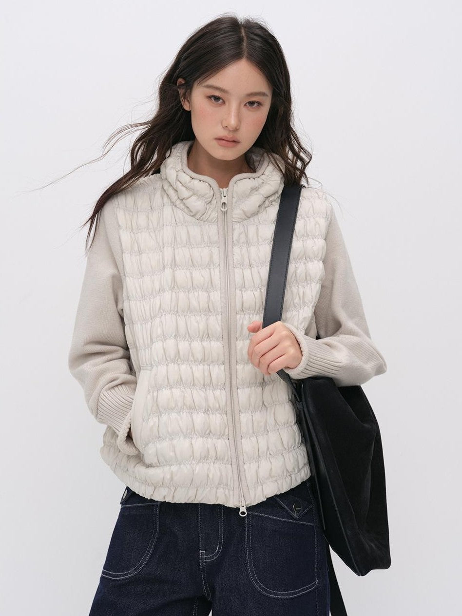 ViaPitti Knitted Spliced Quilted Lightweight White Goose Down Women's Down Jackets