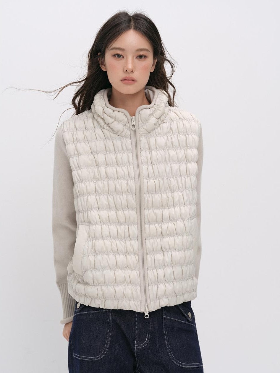 ViaPitti Knitted Spliced Quilted Lightweight White Goose Down Women's Down Jackets
