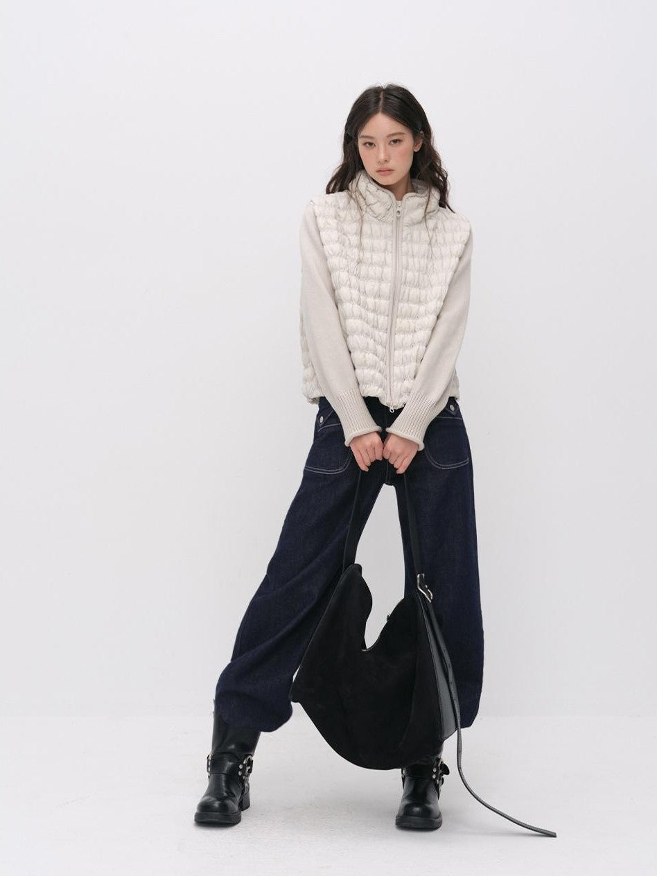 ViaPitti Knitted Spliced Quilted Lightweight White Goose Down Women's Down Jackets