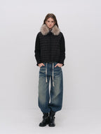 ViaPitti Knitted Spliced Quilted Lightweight White Goose Down Women's Down Jackets