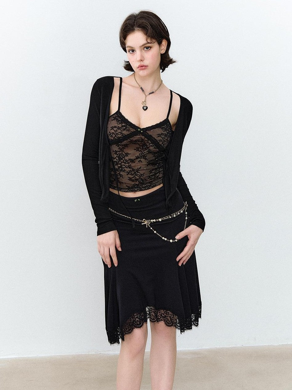 ViaPitti Lace Jacquard V-neck Two Piece Look Women's Lyocell Camisoles