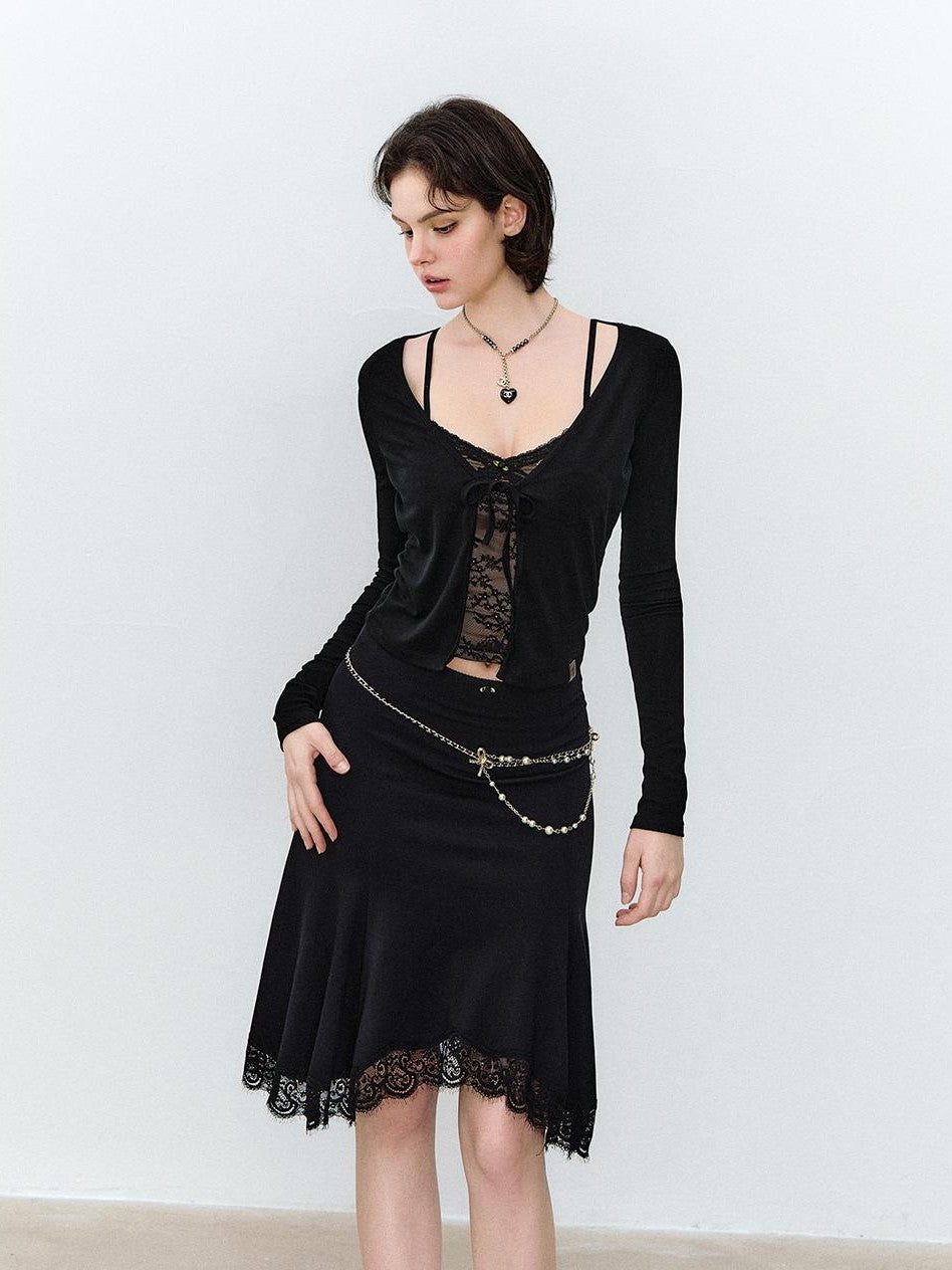 ViaPitti Lace Jacquard V-neck Two Piece Look Women's Lyocell Camisoles