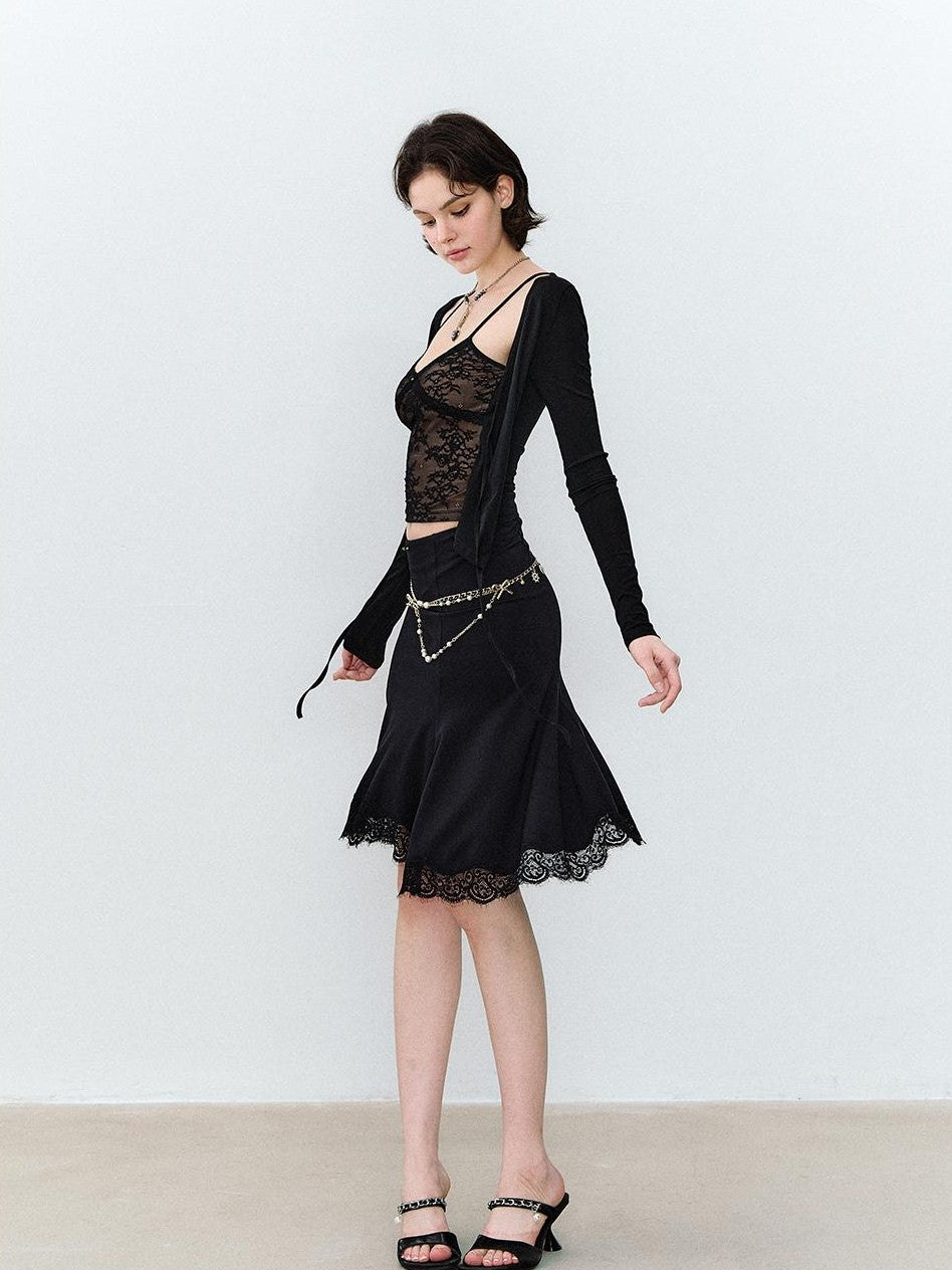 ViaPitti Lace Jacquard V-neck Two Piece Look Women's Lyocell Camisoles