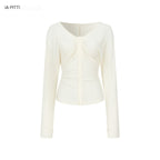 ViaPitti_Lace_Trim_Batwing_Sleeve_V-neck_Waist_Cinch_Modal_Cashmere_Women's_Long_Sleeve_T-shirts_1085376426011_MISSTT