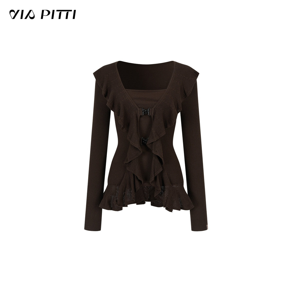 ViaPitti_Layered_Look_Ruffle_Trim_Slim_Fit_Viscose_Women's_Long_Sleeve_T-shirts_1013683265876_MISSTT