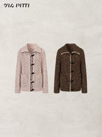 ViaPitti Loose Fit Horn Button Lapel Women's Knit Cardigans