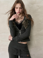 ViaPitti Oversized Faux Fur Trim Hooded Drawstring Women's Cropped Jackets
