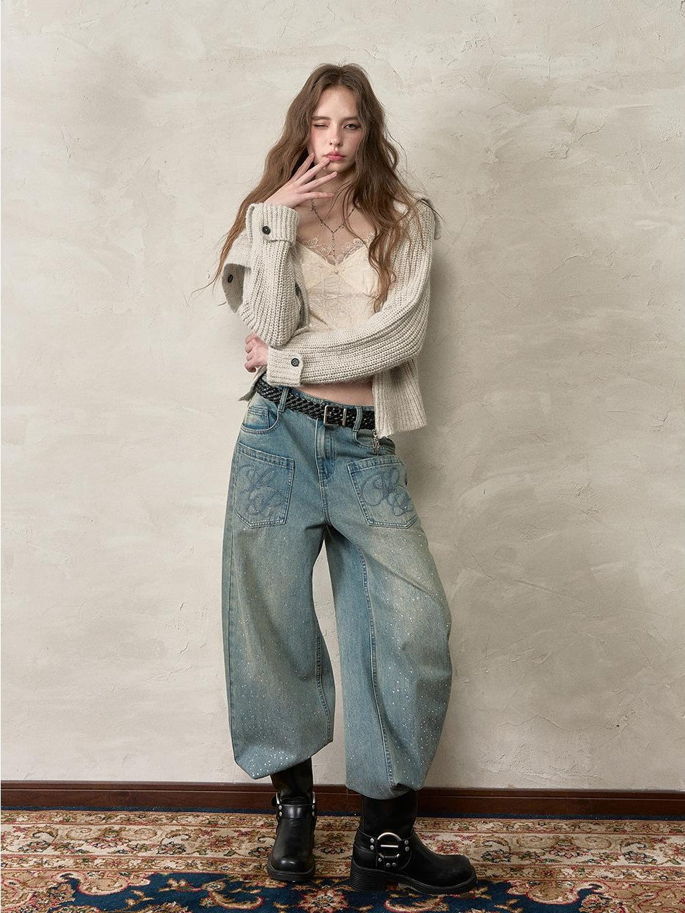 ViaPitti Oversized Lapel Diagonal Zip Waist Cinch Short Women's Knit Cardigans