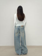 ViaPitti Rhinestone Retro Straight Women's Cotton Wide-leg Jeans