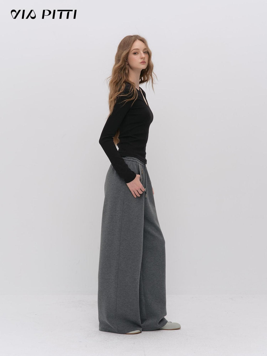 ViaPitti Riveted Ruched Drawstring Straight Leg Cotton Women's Chinos