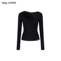 ViaPitti_Ruched_Lace_Trim_Knit_Slim_Fit_Women's_Long_Sleeve_T-shirts_999309964074_MISSTT
