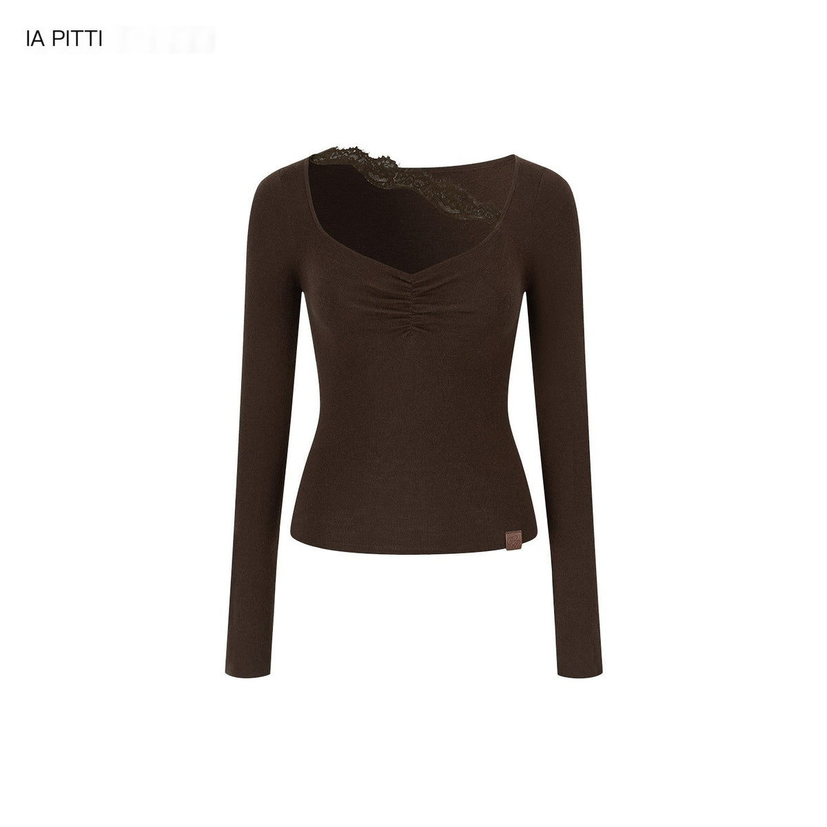 ViaPitti_Ruched_Lace_Trim_Knit_Slim_Fit_Women's_Long_Sleeve_T-shirts_999309964074_MISSTT