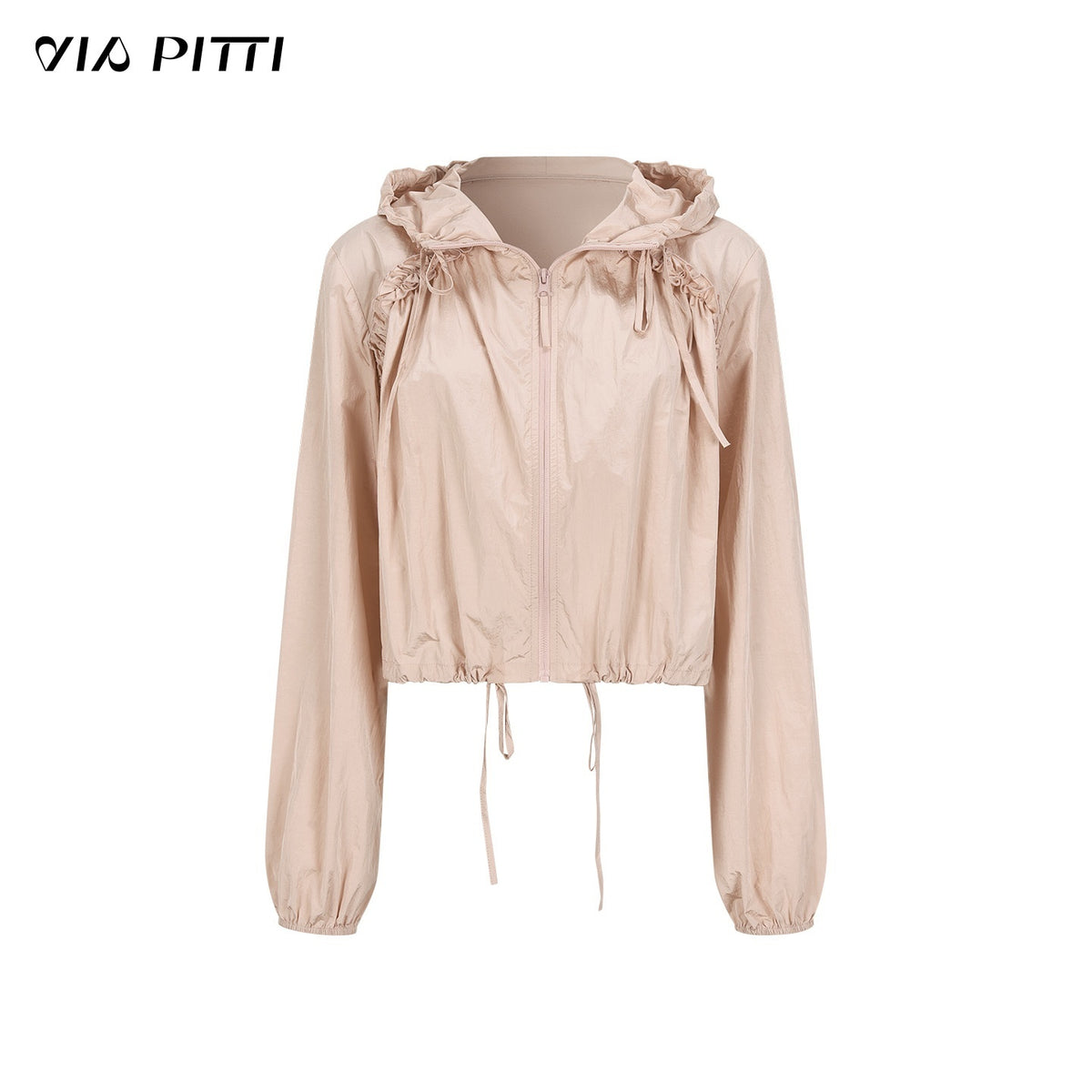 ViaPitti_Ruched_Ruffle_Drawstring_Waist_Hooded_Women's_Nylon_Lightweight_Jackets_1068215268166_MISSTT