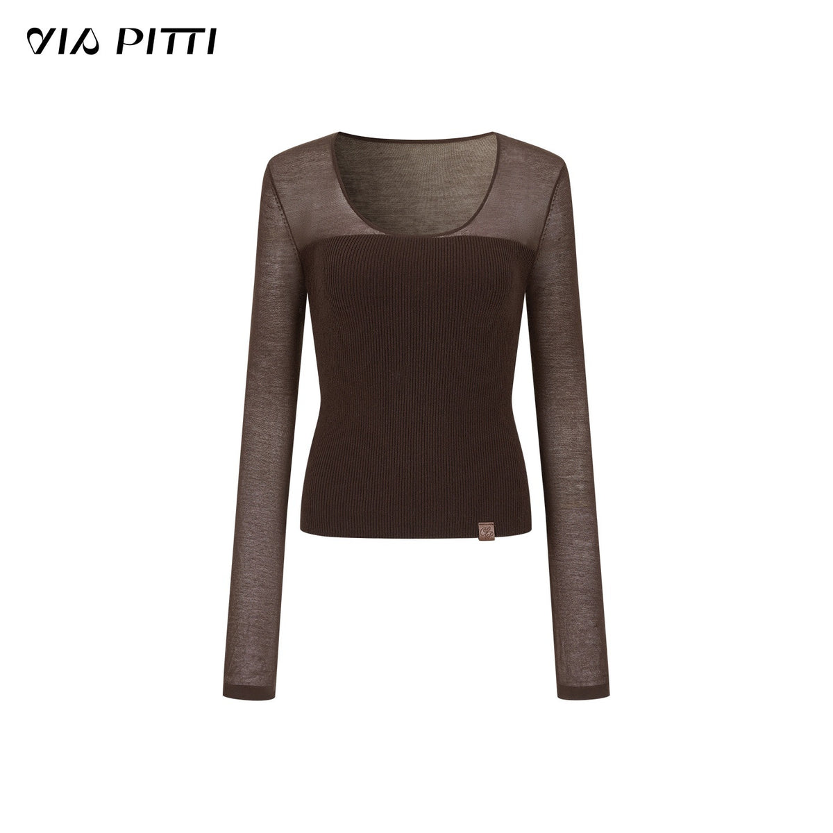 ViaPitti_Sheer_V-neck_X_Line_Slim_Fit_Lyocell_Silk_Women's_Long_Sleeve_T-shirts_1086457701862_MISSTT