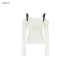 ViaPitti_Solid_Draped_Neck_Leather_Strap_Acetate_Women's_Long_Sleeve_T-shirts_946522200606_MISSTT