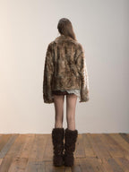 ViaPitti Textured Oversized Lapel Faux Fur Women's Short Coats