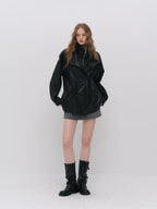 ViaPitti Textured Waist Cinched Detachable Two Piece Women's Leather Jackets