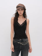 ViaPitti V-neck Spliced Lace Built In Bra Women's Acrylic Camisoles