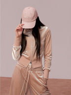 ViaPitti Velvet Zip Loose Fit Women's Polyester Top & Pants Sets