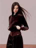 ViaPitti Velvet Zip Loose Fit Women's Polyester Top & Pants Sets