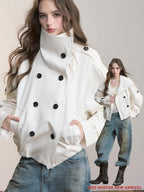 ViaPitti Vintage Cropped Stand Collar Ruched Cotton Women's Trench Coats