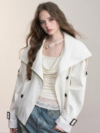 ViaPitti Vintage Cropped Stand Collar Ruched Cotton Women's Trench Coats