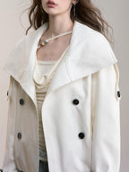 ViaPitti Vintage Cropped Stand Collar Ruched Cotton Women's Trench Coats
