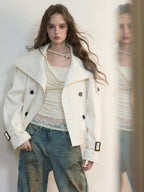 ViaPitti Vintage Cropped Stand Collar Ruched Cotton Women's Trench Coats
