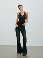 ViaPitti Vintage Wash Heart Button Slit Women's Cotton Flare Jeans