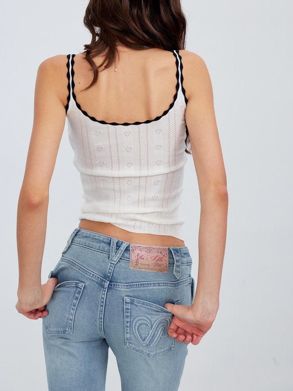 ViaPitti Vintage Wash Heart Button Slit Women's Cotton Flare Jeans