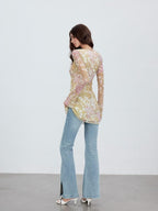 ViaPitti Vintage Wash Heart Button Slit Women's Cotton Flare Jeans