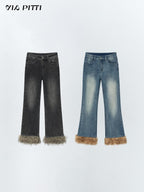 ViaPitti Vintage Washed Bamboo Detachable Raw Hem Women's Cotton Flare Jeans
