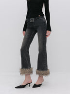 ViaPitti Vintage Washed Bamboo Detachable Raw Hem Women's Cotton Flare Jeans