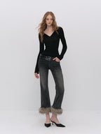 ViaPitti Vintage Washed Bamboo Detachable Raw Hem Women's Cotton Flare Jeans