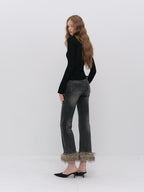 ViaPitti Vintage Washed Bamboo Detachable Raw Hem Women's Cotton Flare Jeans