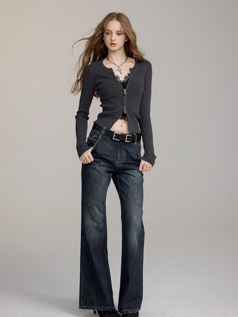 ViaPitti Washed Distressed Loose Fit Women's Cotton Straight Jeans