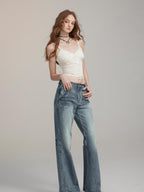 ViaPitti Washed Distressed Loose Fit Women's Cotton Straight Jeans