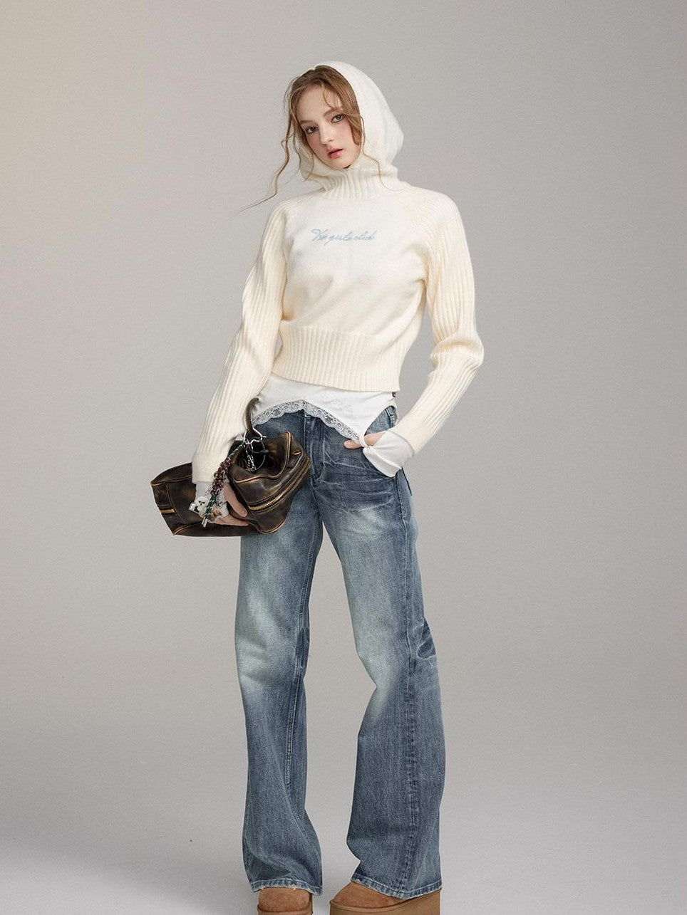 ViaPitti Washed Distressed Loose Fit Women's Cotton Straight Jeans
