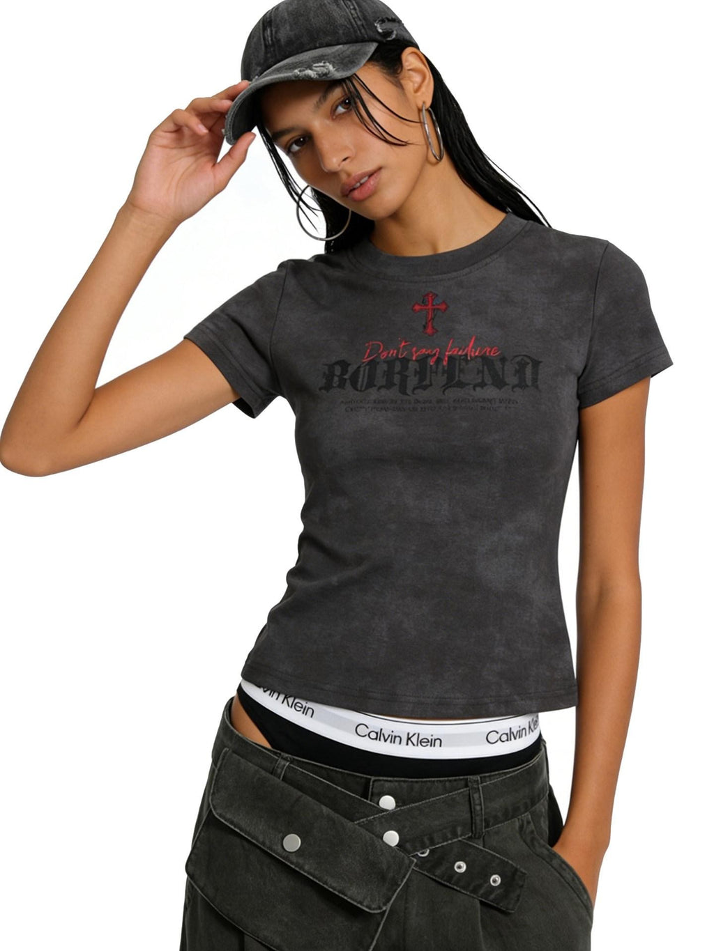 XPKAEAX American Gothic Letter Print Slim Crop Women's Short Sleeve T-shirts