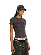 XPKAEAX American Gothic Letter Print Slim Crop Women's Short Sleeve T-shirts
