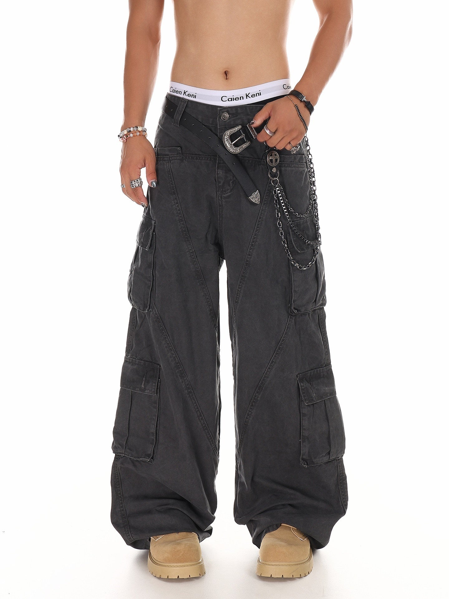 XPKAEAX American High Street Multi Pocket Cargo Loose Fit Women's Wide-leg Pants 951732187441