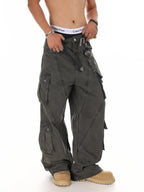 XPKAEAX American High Street Multi Pocket Cargo Loose Fit Women's Wide-leg Pants